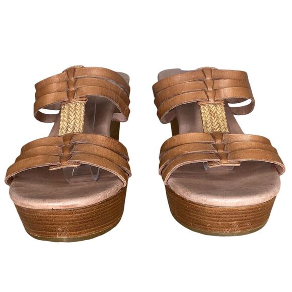 UGG Women’s Sandals Size 8 Mattie Wedge Platform Strappy Slip On Leather Tan - Picture 8 of 11